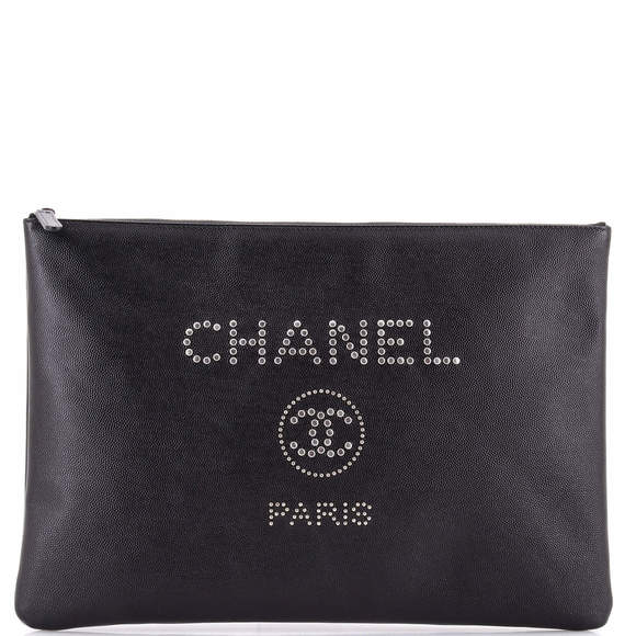 Chanel Large Deauville Pouch Studded Caviar - Picture 1 of 5